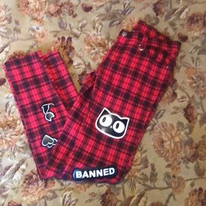 Plaid Hot Topic Banned black cat viscose (stretchy) jeans Uber cool Uber rare